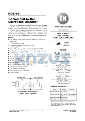 NCS7101SN1T1 datasheet - 1.8 Volt Rail-to-Rail Operational Amplifier