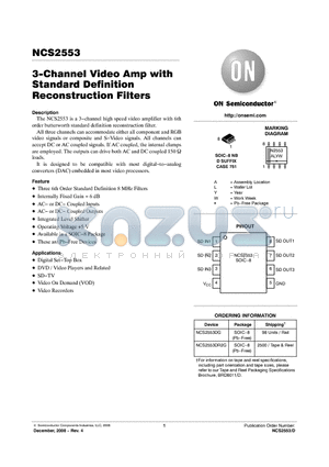 NCS2553 datasheet - 3-Channel Video Amp with Standard Definition Reconstruction Filters