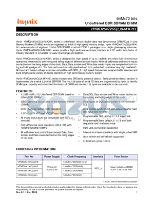 HYMD264726CL8-H datasheet - Unbuffered DDR SDRAM DIMM