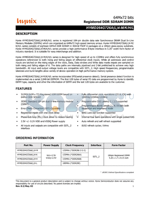 HYMD264G726A4-L datasheet - Registered DDR SDRAM DIMM