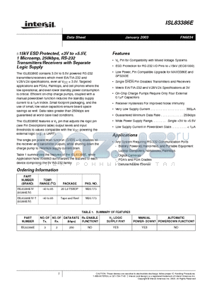 ISL83386E datasheet - a15kV ESD Protected, 3V to 5.5V, 1 Microamp, 250kbps, RS-232 Transmitters/Receivers with Separate Logic Supply