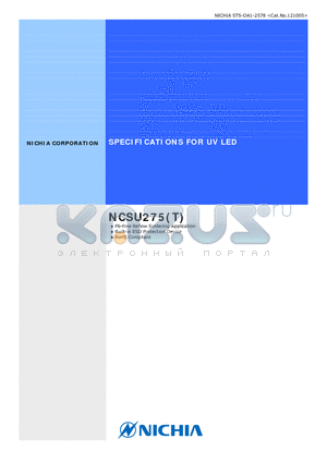 NCSU275 datasheet - SPECIFICATIONS FOR UV LED