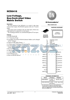 NCS6416 datasheet - Low-Voltage, Bus-Controlled Video Matrix Switch