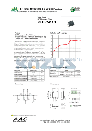 KHLC-04D datasheet - RF Filter 100 KHz to 5.8 GHz SMT package