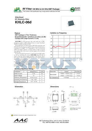 KHLC-06D datasheet - RF Filter 100 MHz to 8.0 GHz SMT Package