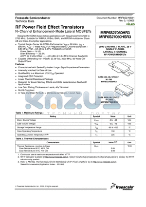 MRF6S27050HSR3 datasheet - RF Power Field Effect Transistors