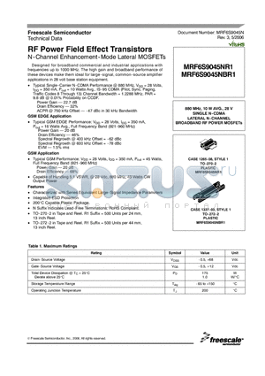 MRF6S9045NR1 datasheet - RF Power Field Effect Transistors