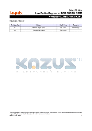 HYMD264G726BL4M-M datasheet - Low Profile Registered DDR SDRAM DIMM
