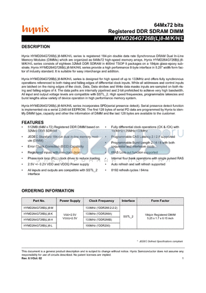 HYMD264G726BL8-H datasheet - Registered DDR SDRAM DIMM