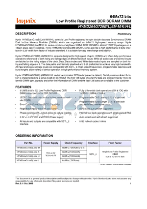 HYMD264G726BL8M-L datasheet - Low Profile Registered DDR SDRAM DIMM