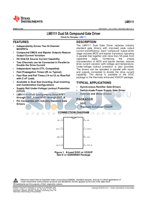 LM5111-2MY datasheet - LM5111 Dual 5A Compound Gate Driver