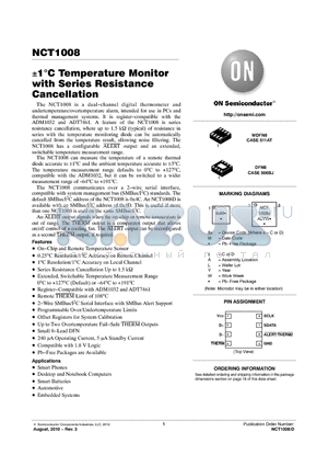 NCT1008DMN3R2G datasheet - a1C Temperature Monitor with Series Resistance Cancellation