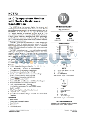 NCT72CMNR2G datasheet - Temperature Monitor with Series Resistance Cancellation