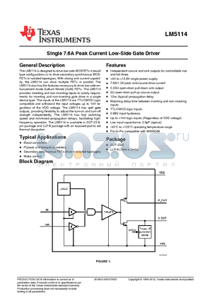 LM5114 datasheet - Single 7.6A Peak Current Low-Side Gate Driver
