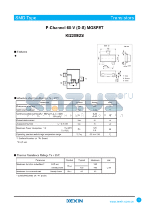 KI2309DS datasheet - P-Channel 60-V (D-S) MOSFET