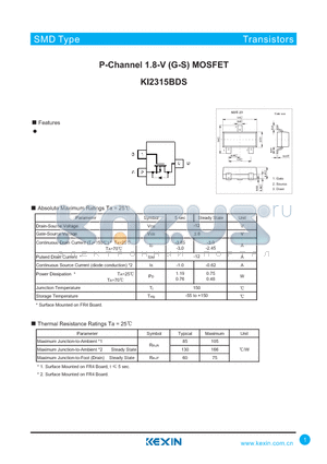 KI2315BDS datasheet - P-Channel 1.8-V (G-S) MOSFET