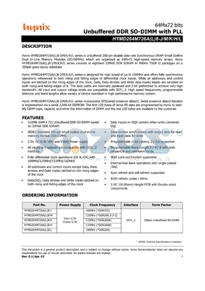 HYMD264M726A8-J datasheet - Unbuffered DDR SO-DIMM with PLL