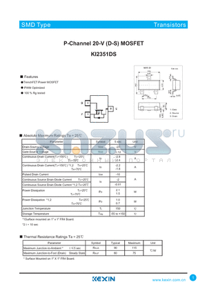 KI2351DS datasheet - P-Channel 20-V (D-S) MOSFET