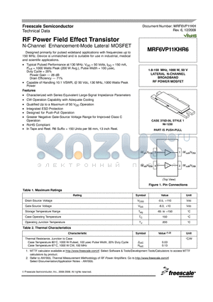 MRF6VP11KHR6 datasheet - RF Power Field Effect Transistor N-Channel Enhancement-Mode Lateral MOSFET