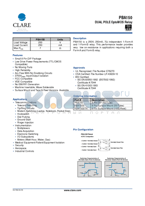 PBA150 datasheet - DUAL POLE OptoMOS Relay