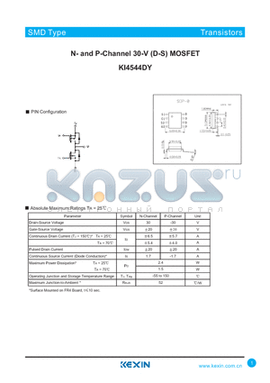 KI4544DY datasheet - N- and P-Channel 30-V (D-S) MOSFET