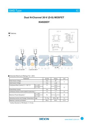 KI4920DY datasheet - Dual N-Channel 30-V (D-S) MOSFET