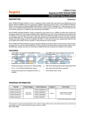 HYMD512G7268-H datasheet - Registered DDR SDRAM DIMM