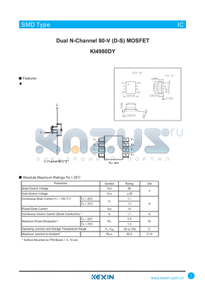 KI4980DY datasheet - Dual N-Channel 80-V (D-S) MOSFET