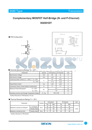 KI4501DY datasheet - Complementary MOSFET Half-Bridge (N- and P-Channel)