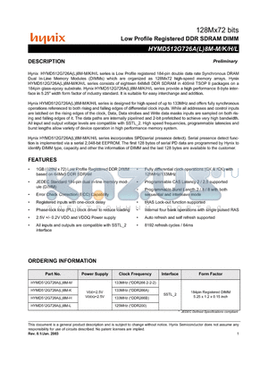 HYMD512G726A8M-M datasheet - Low Profile Registered DDR SDRAM DIMM