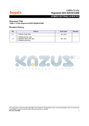 HYMD512G726AL4-L datasheet - Registered DDR SDRAM DIMM
