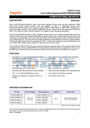 HYMD512G726B4-K datasheet - Low Profile Registered DDR SDRAM DIMM