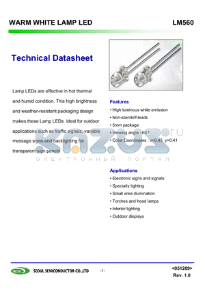 LM560 datasheet - WARM WHITE LAMP LED