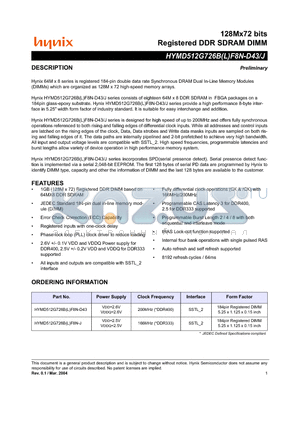 HYMD512G726BLF8N-J datasheet - Registered DDR SDRAM DIMM