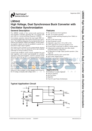 LM5642 datasheet - High Voltage, Dual Synchronous Buck Converter with Oscillator Synchronization