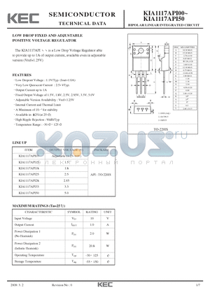 KIA1117API25 datasheet - BIPOLAR LINEAR INTEGRATED CIRCUIT