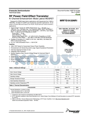 MRF7S19120NR1 datasheet - RF Power Field Effect Transistor