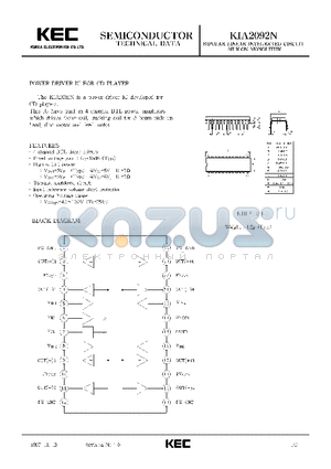 KIA2092N datasheet - BIPOLAR LINEAR INTEGRATED CIRCUIT SILICON MONOLITHIC (POWER DRIVER IC FOR CD PLAYER)