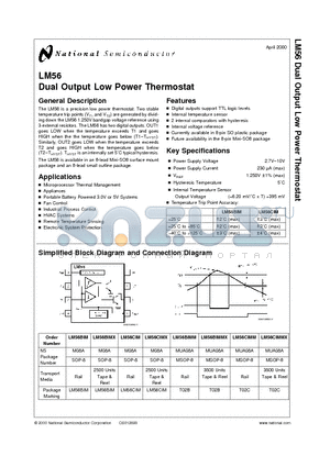 LM56CIMX datasheet - Dual Output Low Power Thermostat