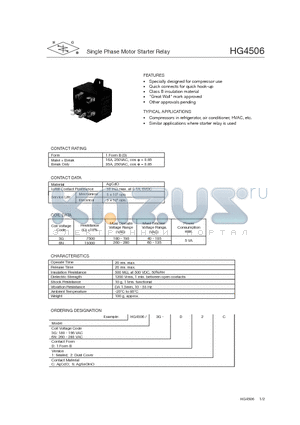 HG4506/6N-D2C datasheet - Single Phase Motor Starter Relay