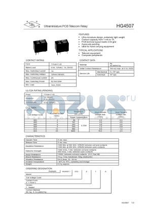 HG4507/005-Z1 datasheet - Ultraminiature PCB Telecom Relay