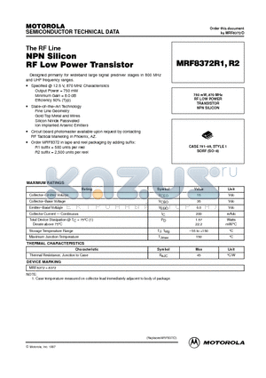 MRF8372 datasheet - RF LOW POWER TRANSISTOR NPN SILICON