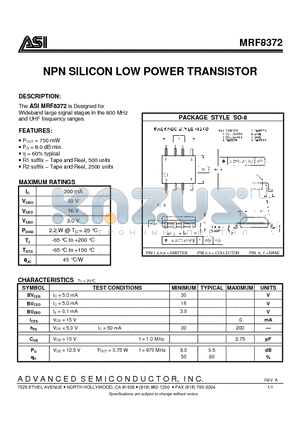 MRF8372 datasheet - NPN SILICON LOW POWER TRANSISTOR