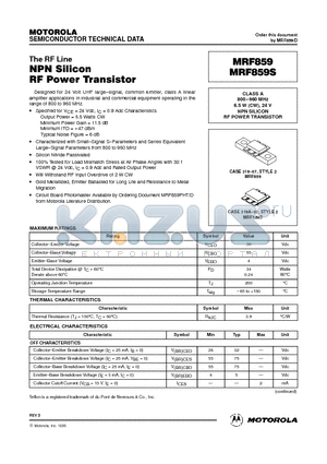 MRF859 datasheet - NPN SILICON RF POWER TRANSISTOR