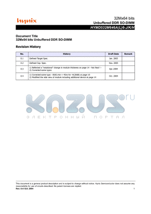 HYMD532M646A6-J datasheet - Unbuffered DDR SO-DIMM