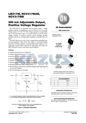 NCV317MAB datasheet - 500 mA Adjustable Output, Positive Voltage Regulator