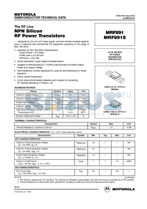 MRF891 datasheet - RF POWER TRANSISTORS NPN SILICON