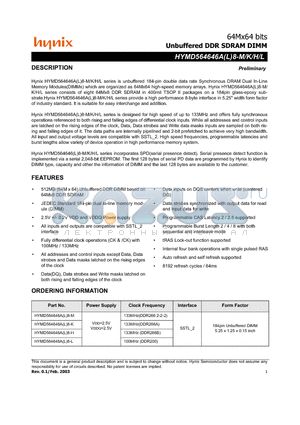 HYMD564646A8-M datasheet - Unbuffered DDR SDRAM DIMM