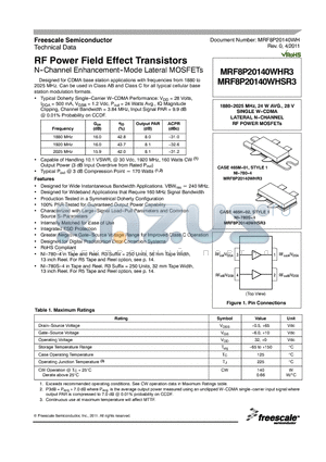 MRF8P20140WHR3 datasheet - RF Power Field Effect Transistors N--Channel Enhancement--Mode Lateral MOSFETs