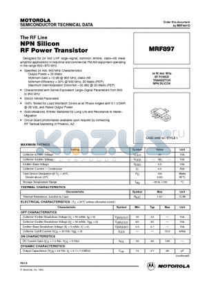 MRF897 datasheet - RF POWER TRANSISTOR NPN SILICON